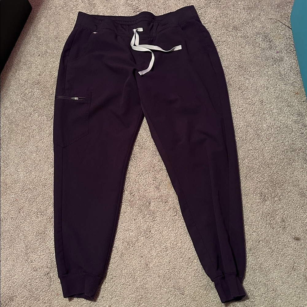 Figs Women's Zamora Scrub pants- dark purple with Cream Drawstring